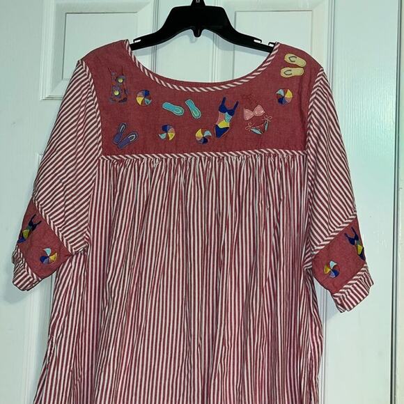 Vintage Mumu striped dress with embroidered flip flops beach balls swimsuits - Picture 4 of 6